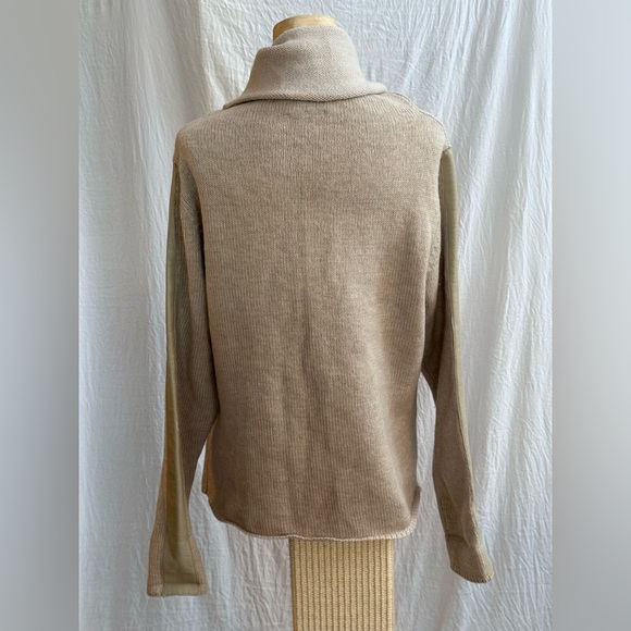 M-A-G by Magaschoni Light Tan Cowl Neck Sweater w/Leather on Sleeves - Picture 3 of 4